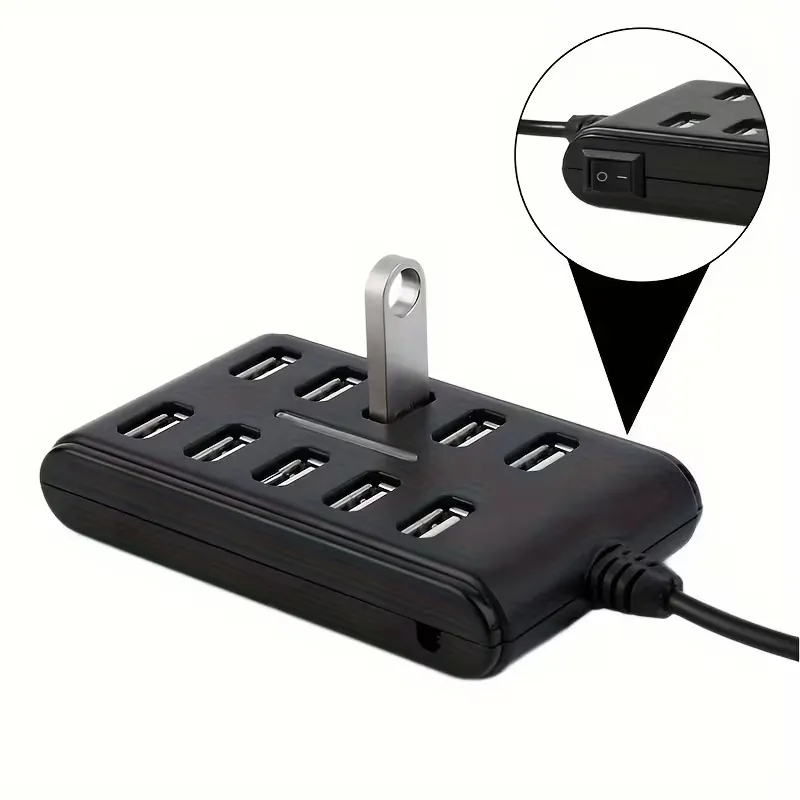 10-Port USB Hub with On/Off Switch