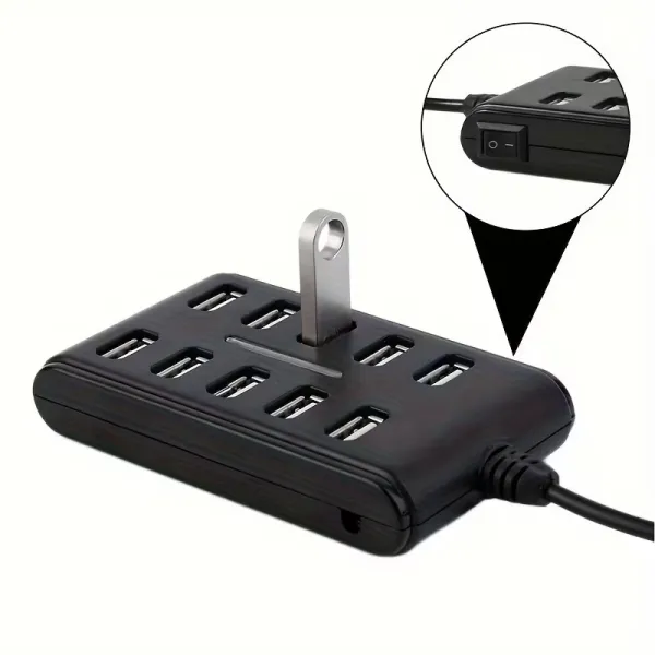 10-Port USB Hub with On/Off Switch