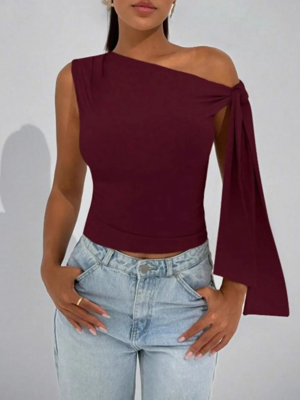 One Shoulder Tie Detail Cami Top