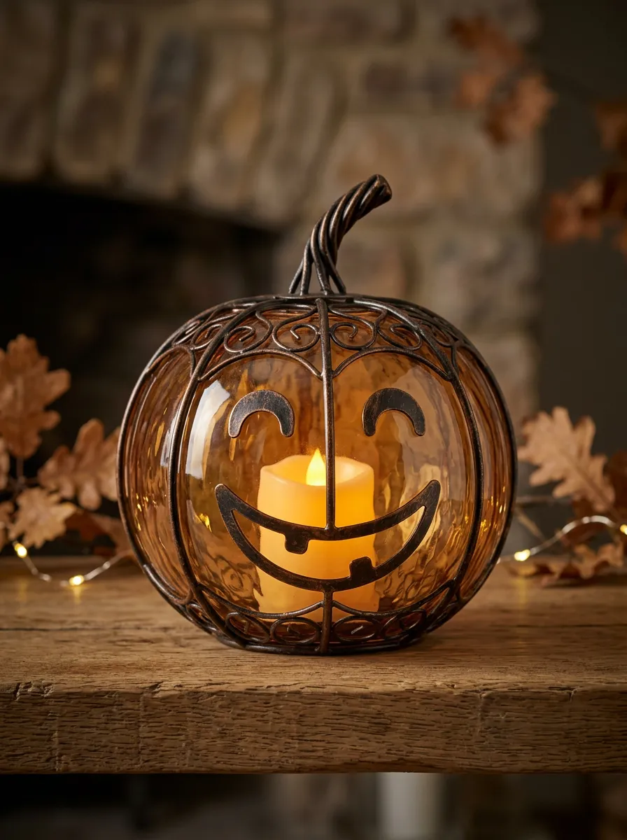 Metal-Look LED Halloween Pumpkin Light
