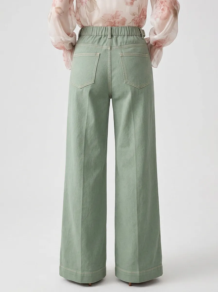 Women's Casual Fashion Sage Green Wide Leg Printed Pants