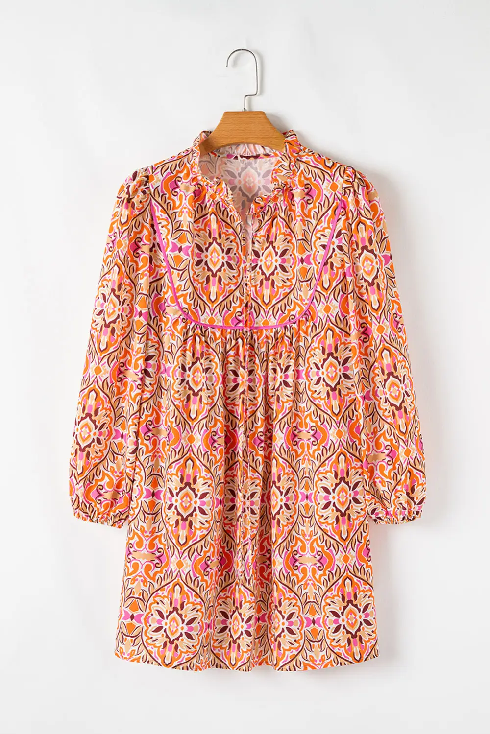 Everyday Edit Abstract Print Tie Detail Long Sleeve Mini Dress