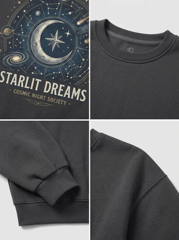 Women's Starlit Dreams Cosmic Moon Stars Printed T-shirt