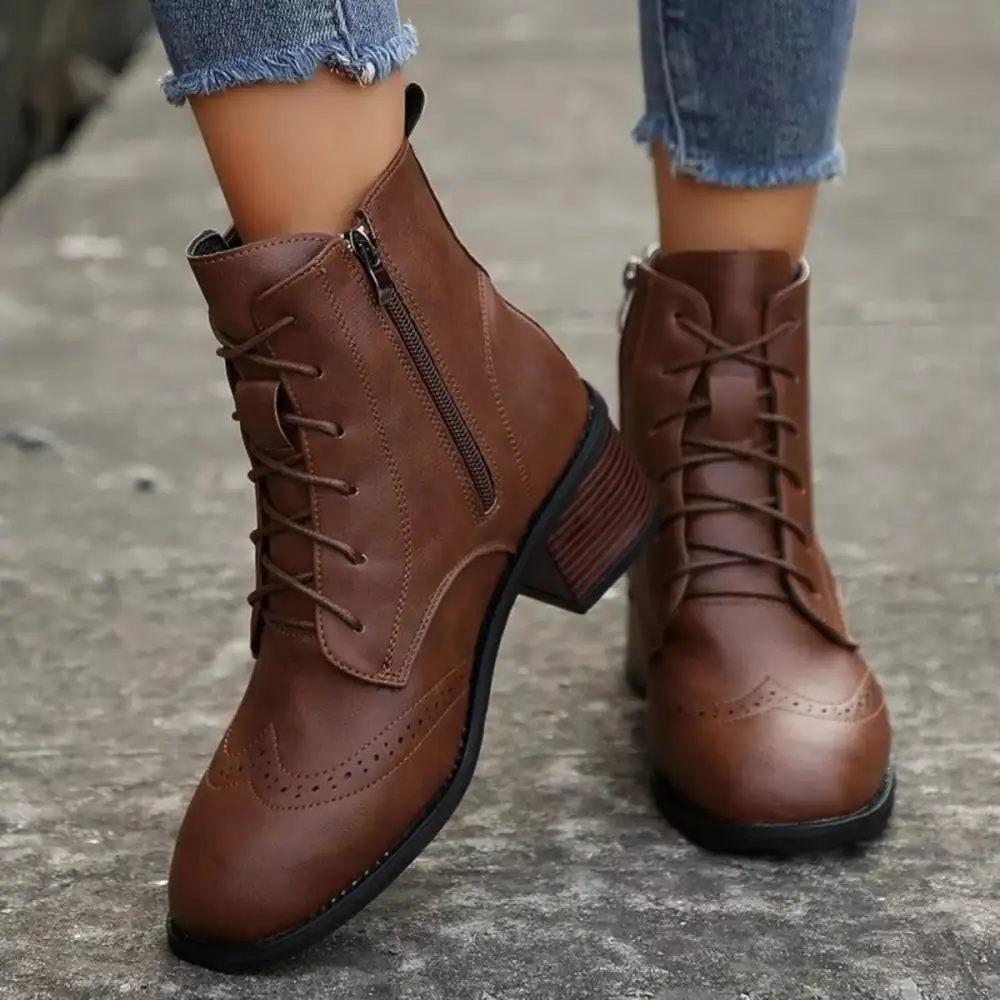 Lace Up Ankle Boots with Zipper