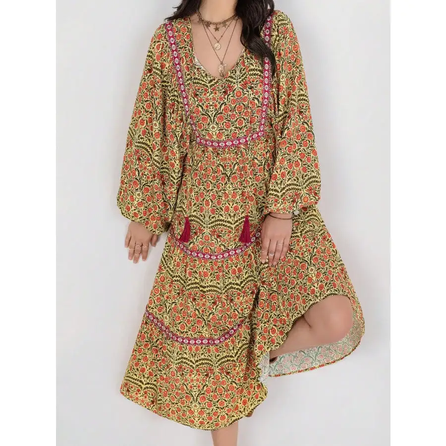 Tiered Midi Dress with Balloon Sleeves