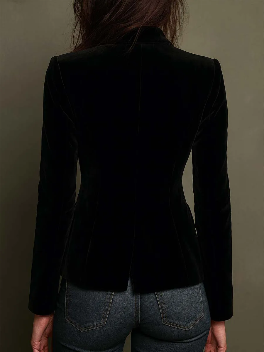 Velvet Blazer With Colorful Floral Embroidery
