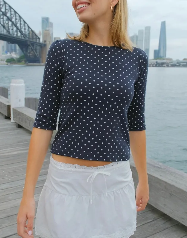 Navy Polka Dot Boat Neck Top