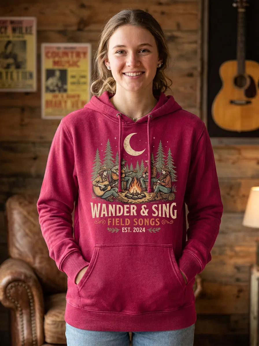 Country Music Campfire Guitar Pullover Hoodie