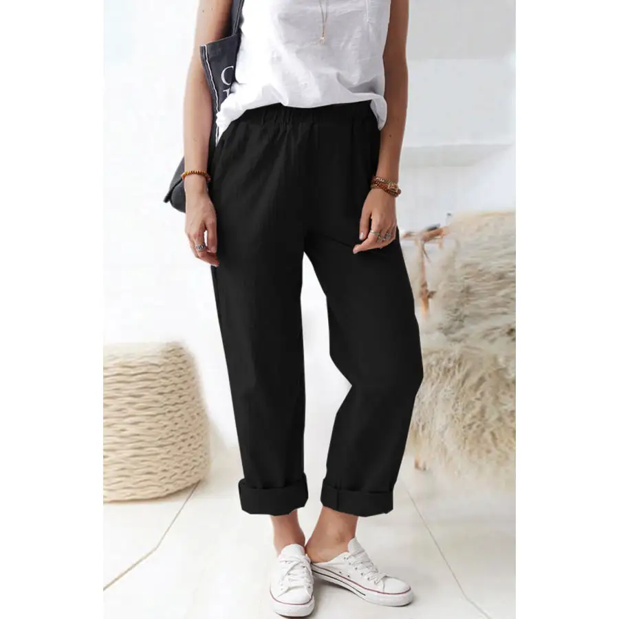 Paperbag Waist Pull on Pants with Pockets