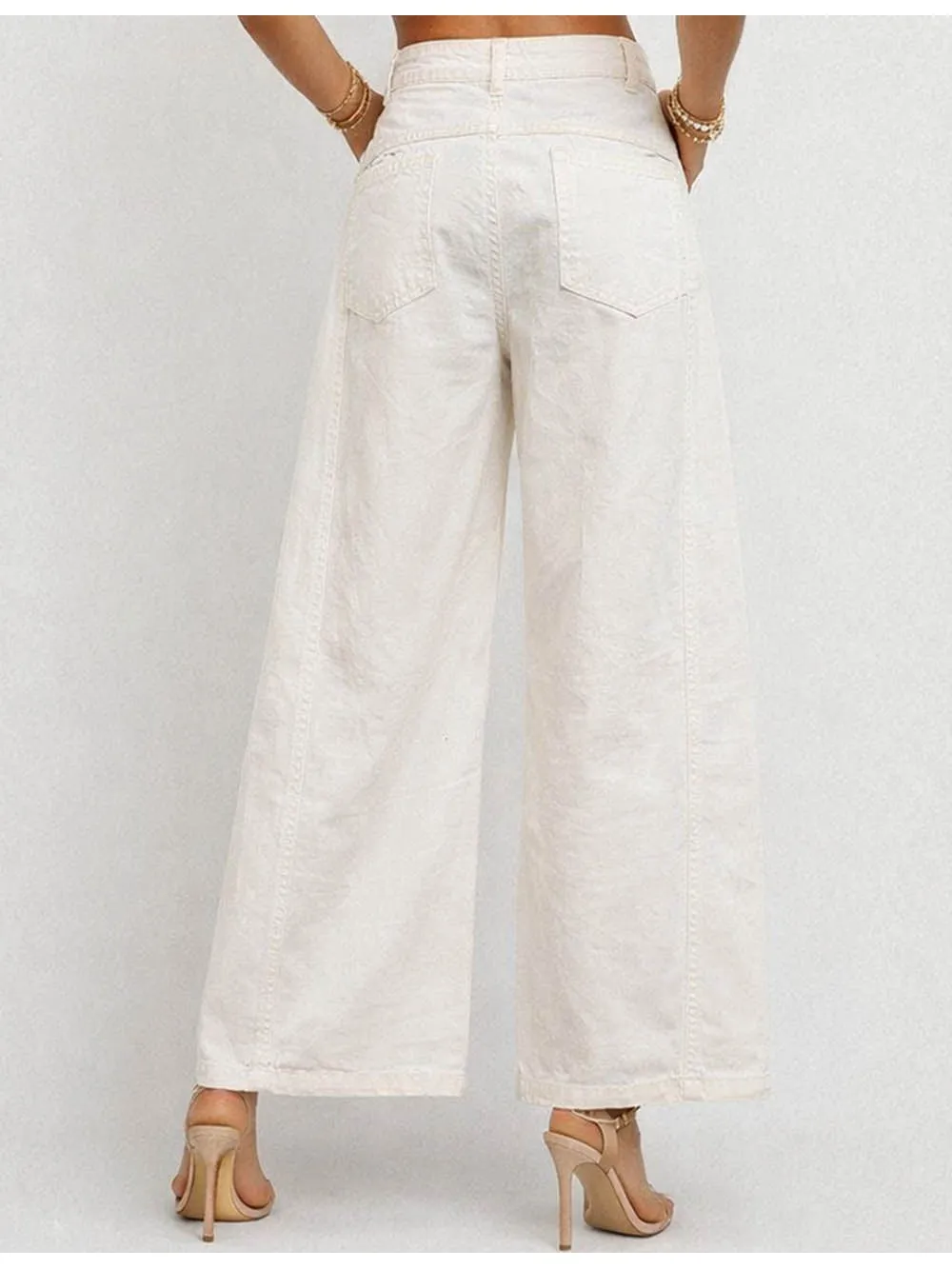 Jacquard Button Pocket Wide Leg Denim Pants
