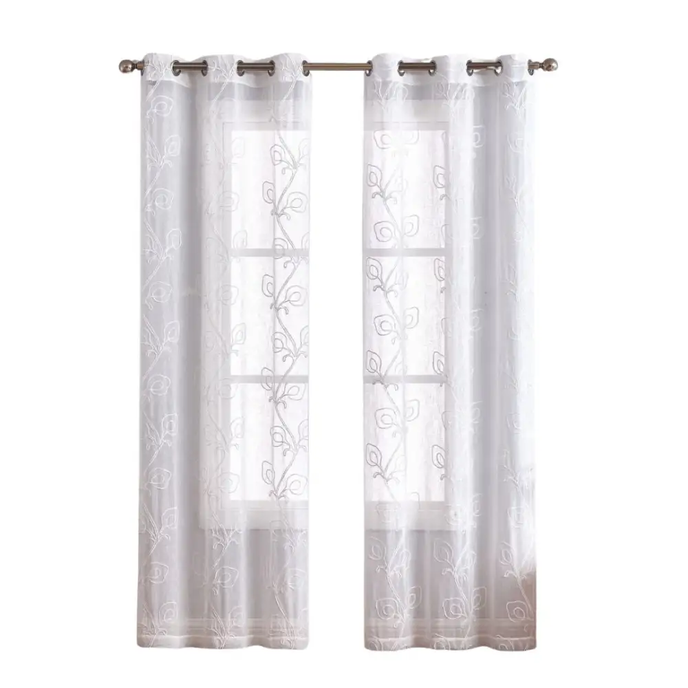 Relaxed Semi-Sheer Polyester Embroidered Boho Curtain Panel Pair