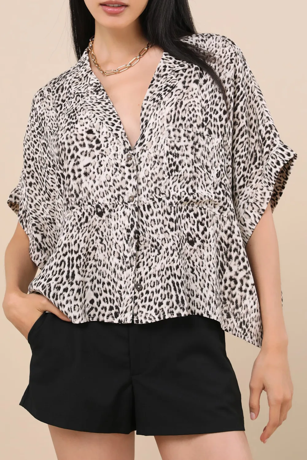 Casual Style Floral Print Button-Up Short Sleeve Top