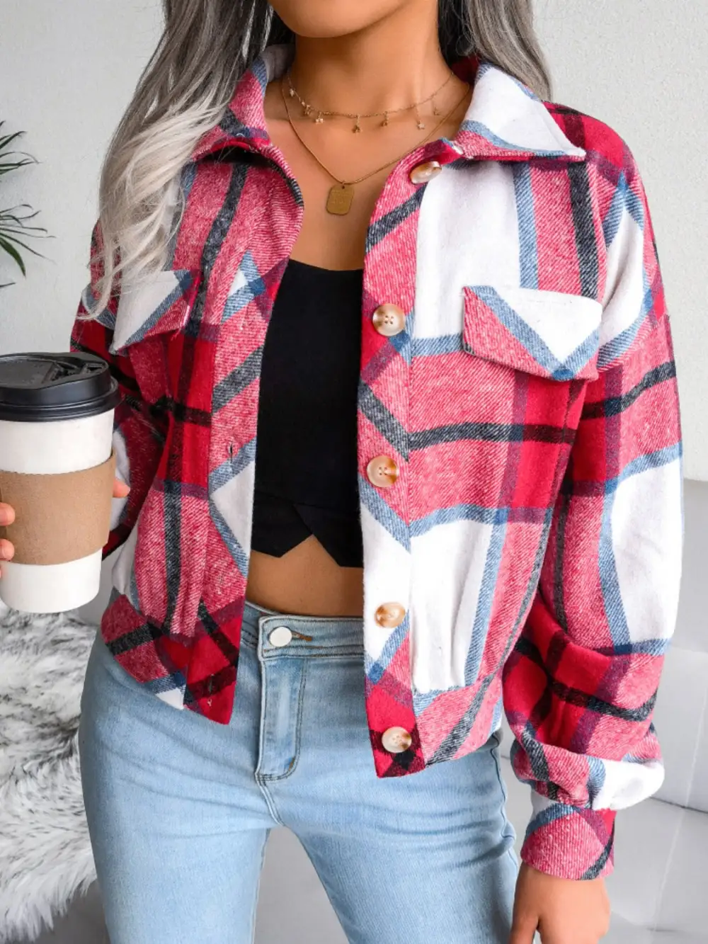 Collared Plaid Jacket