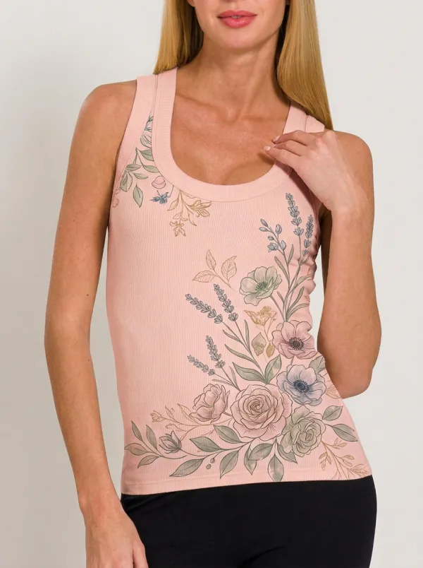 Women's Floral Lover Botanical Garden Printed Tank Top