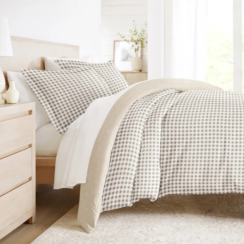 Gingham Check Pattern Reversible Duvet Cover Set