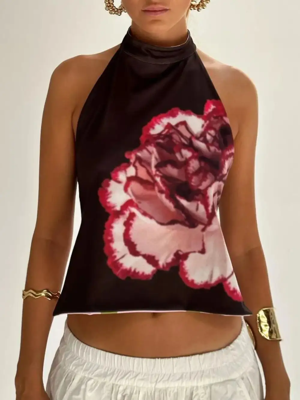 Backless Printed Halter Neck Tank