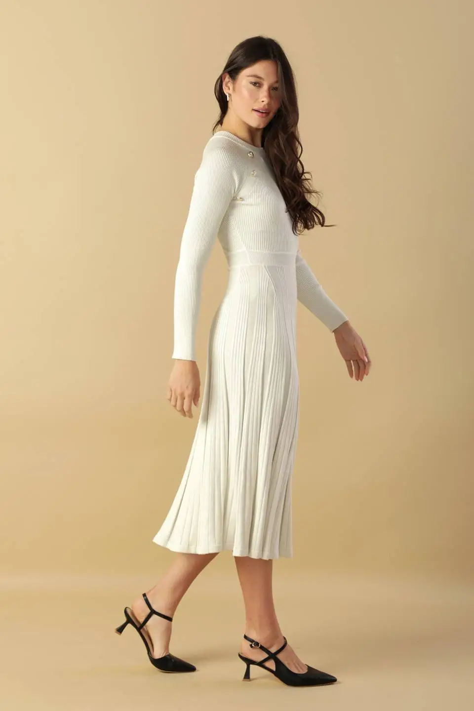 Long-Sleeve Knit Midi Dress