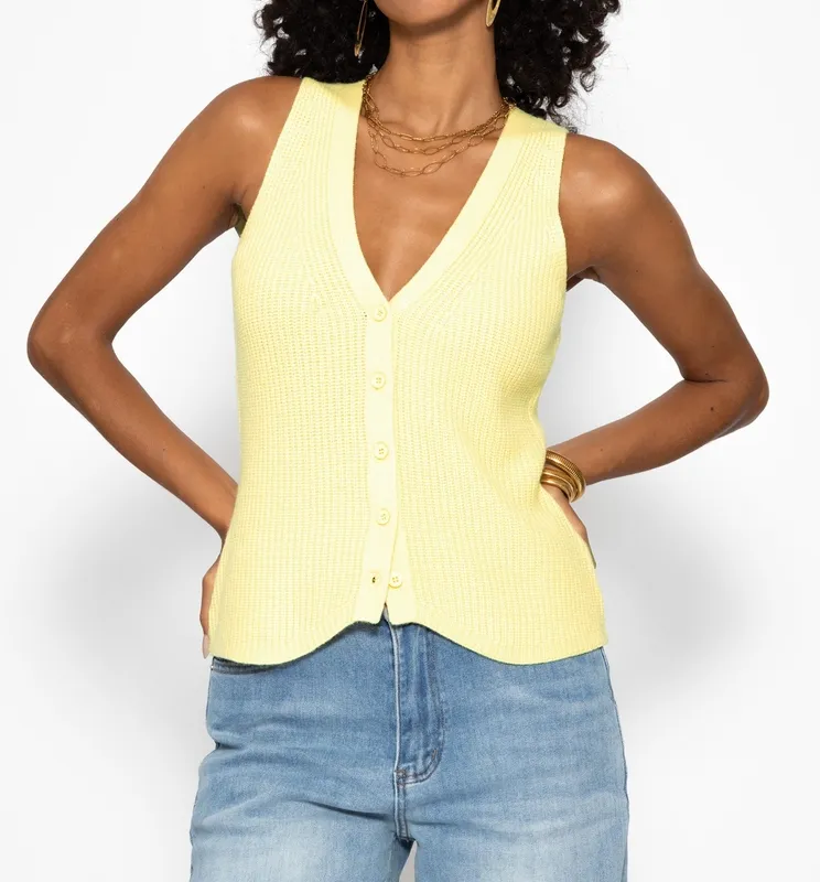 Butter Yellow Knit Button Placket Top