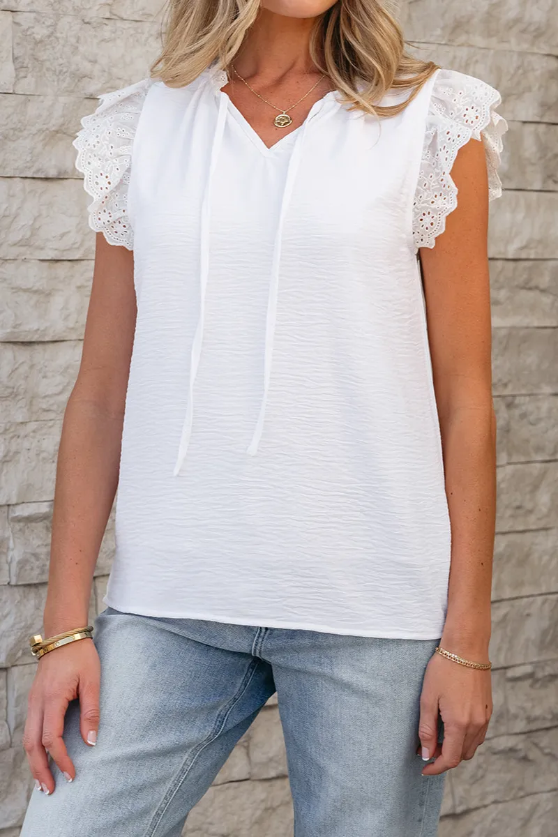 Embroidered Ruffled Textured Blouse
