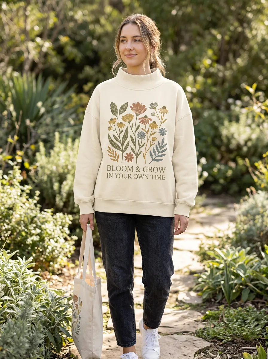 Bloom And Grow Floral Quote Sweatshirt