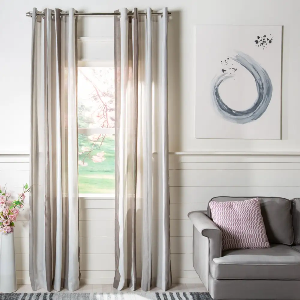 Semi-Sheer Polyester Striped Eyelet Curtain Panel
