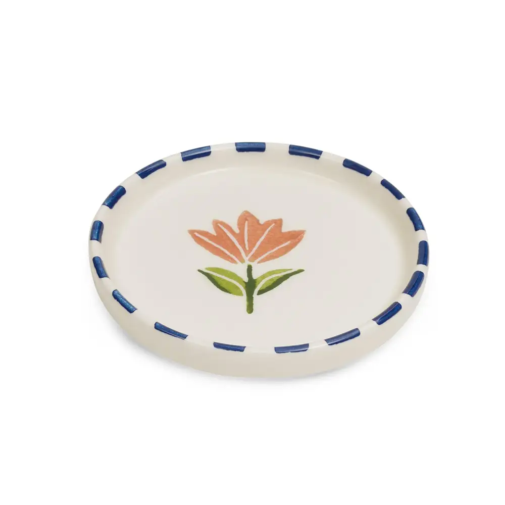 Indigo White Painted Coaster Pair