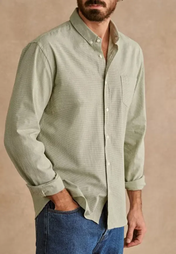 Light Green Houndstooth Pattern Button Up Shirt