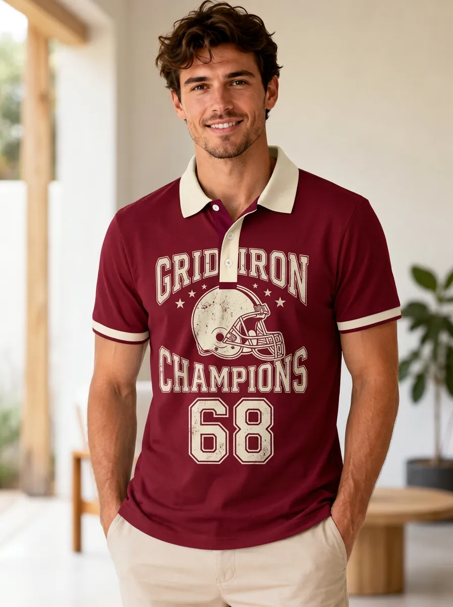 Men's Field Gridiron Helmet Graphic Polo Shirt