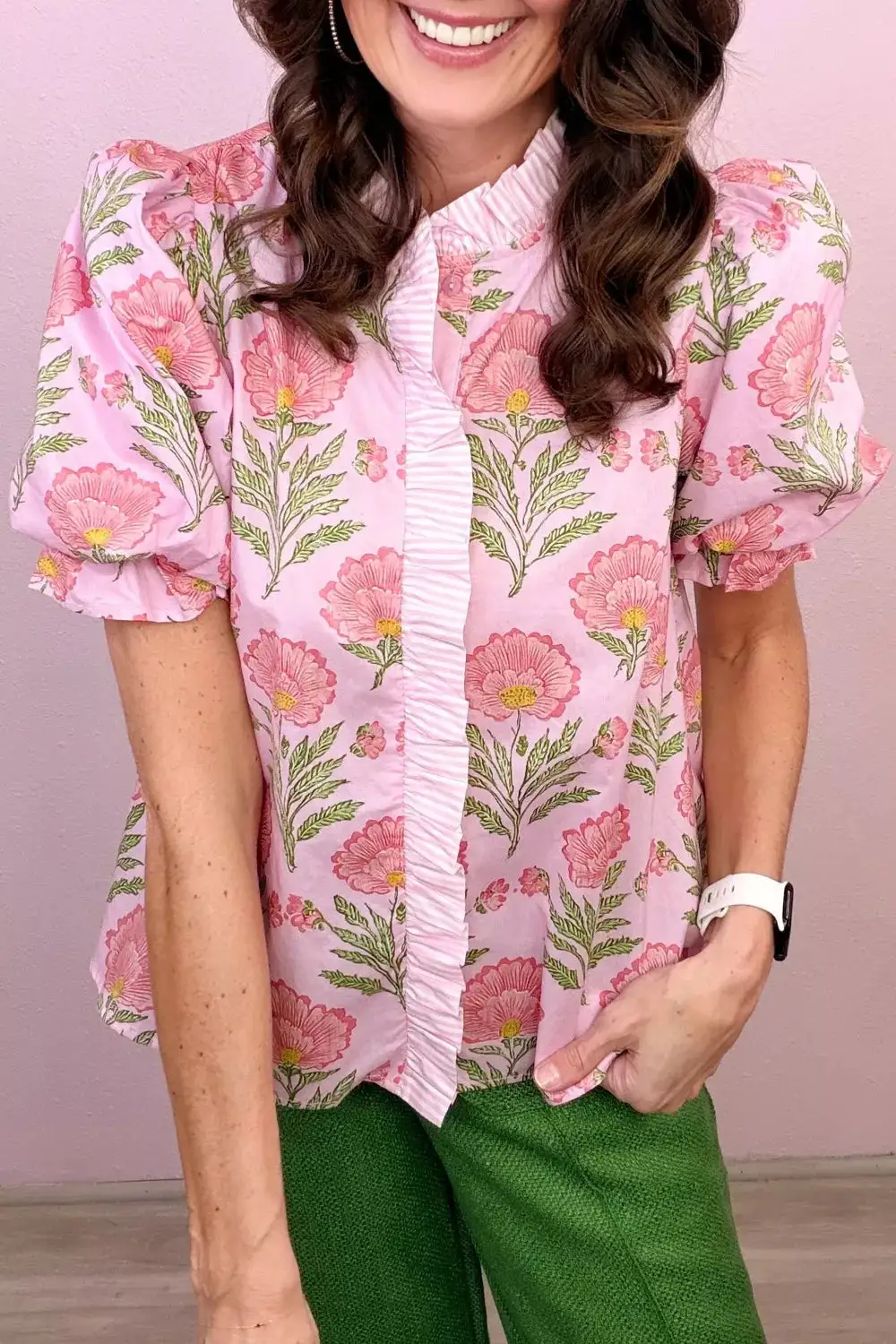 Relaxed Floral Print Puff Sleeve Blouse