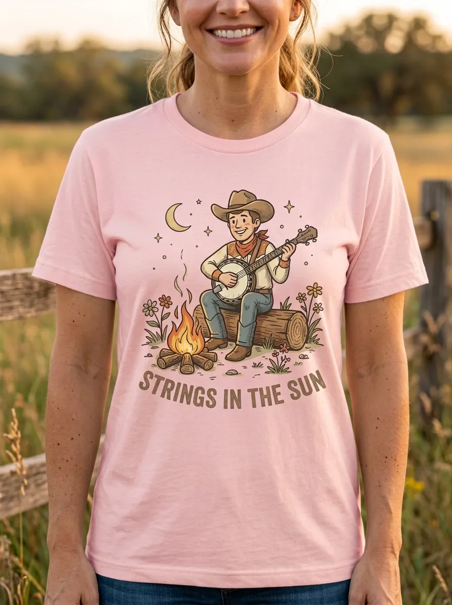 Rustic Banjo Campfire Women's Country Music Casual T-Shirt