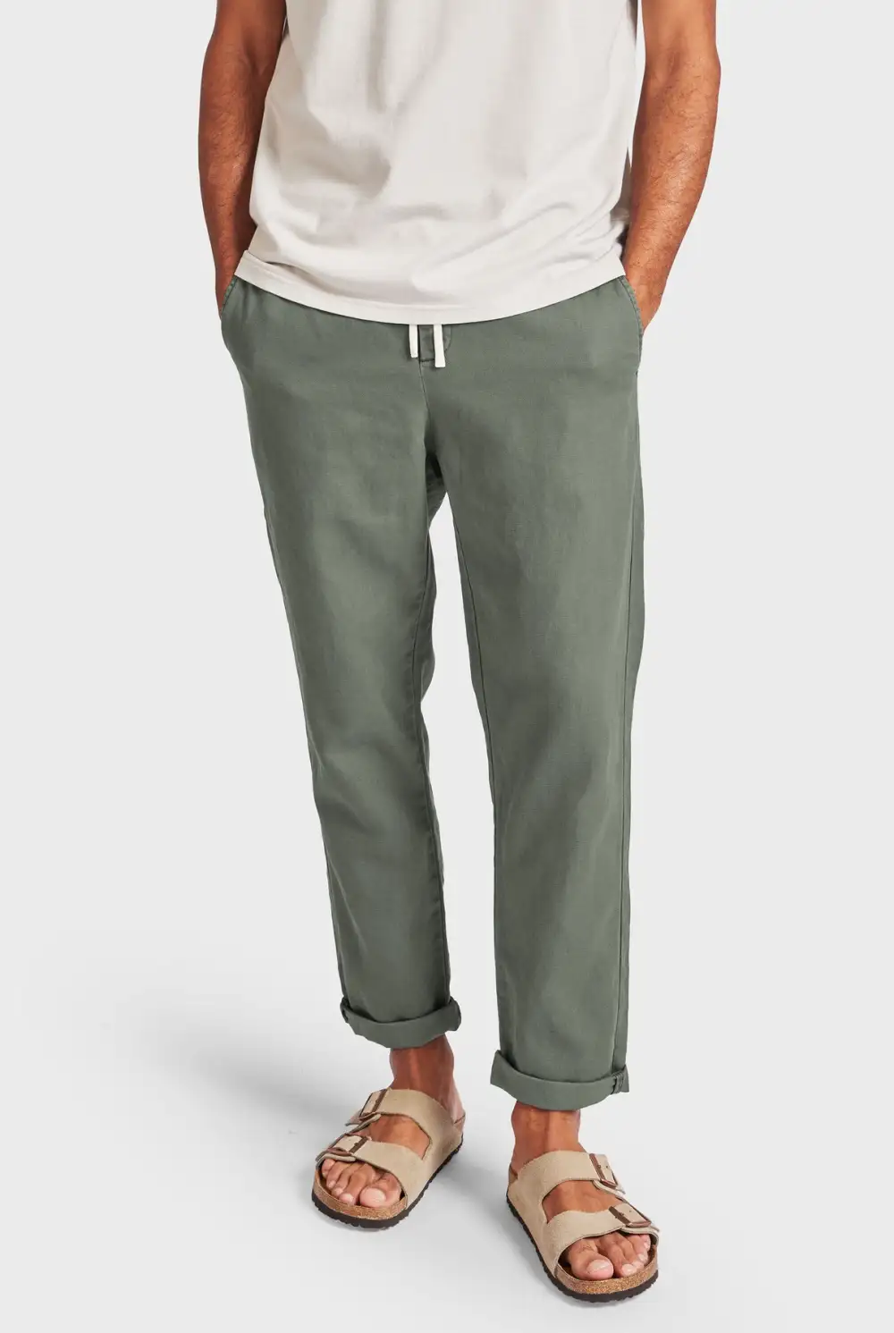 Casual Drawstring Waist Cotton Blend Trousers