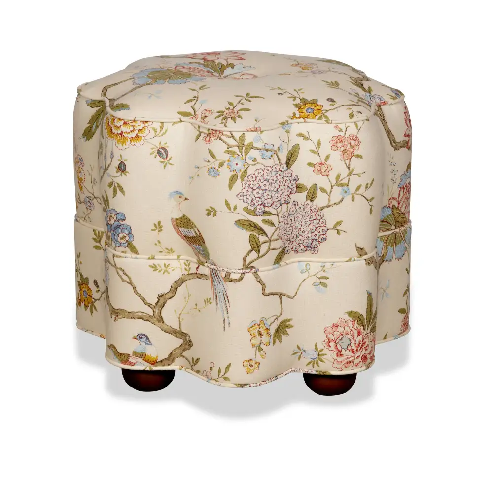 Distinctive Upholstered Linen Sculptural Chinoiserie Accent Stool