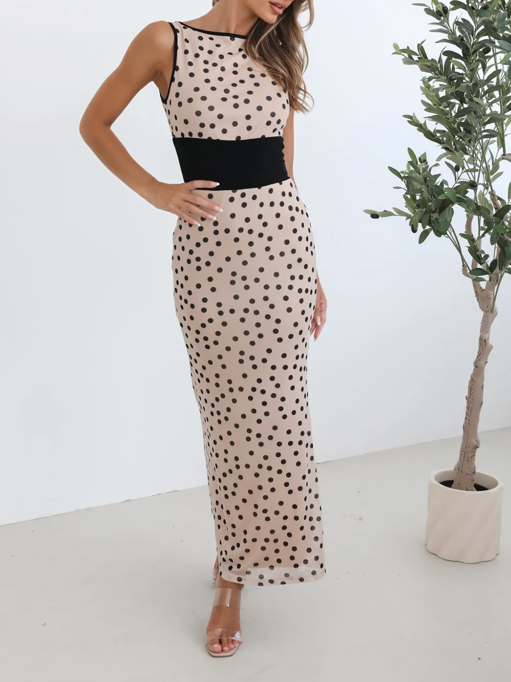Beige Spot Casual Style Dress
