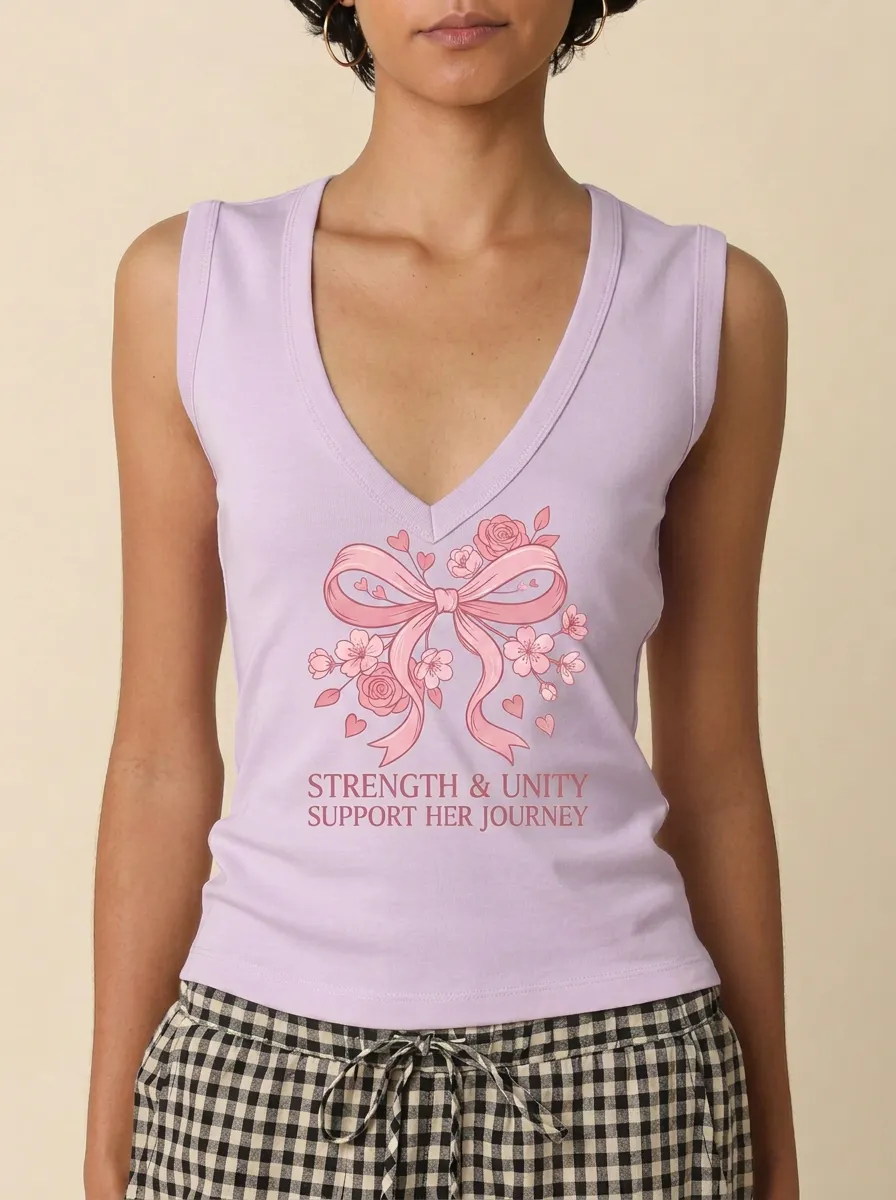 Women's Breast Cancer Awareness Pink Ribbon Floral Printed Tank Top