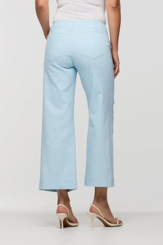 Cotton Denim Wide Leg Cropped Pants