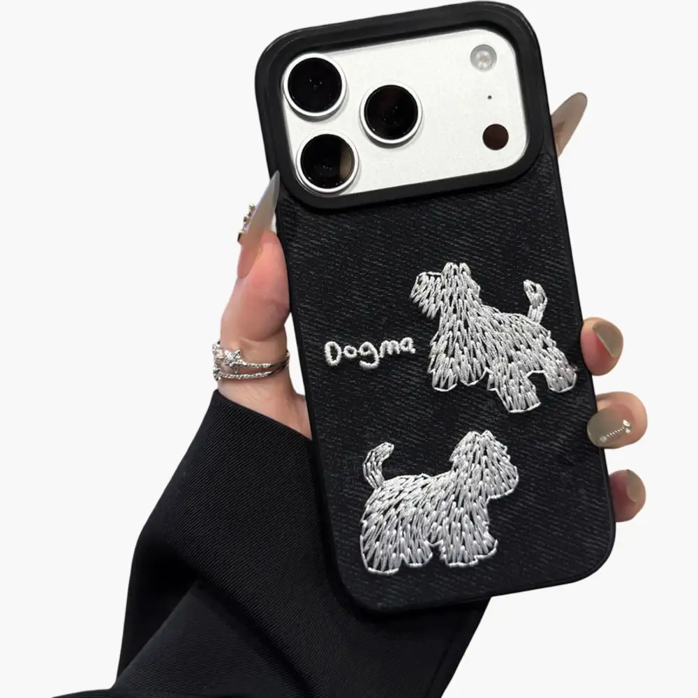 Dog Embroidered Textured Rugged Phone Case