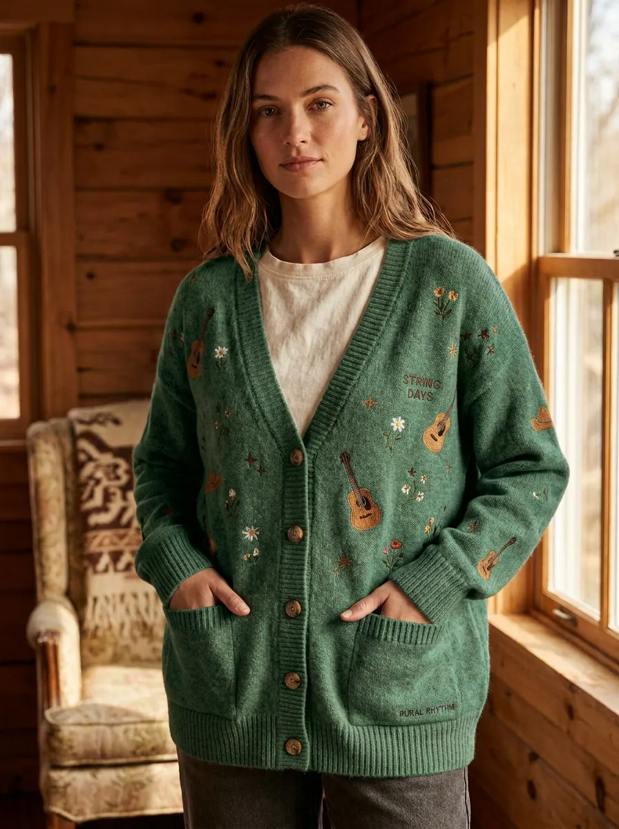 Rustic Everyday-Look Women's Country Music Knit Cardigan