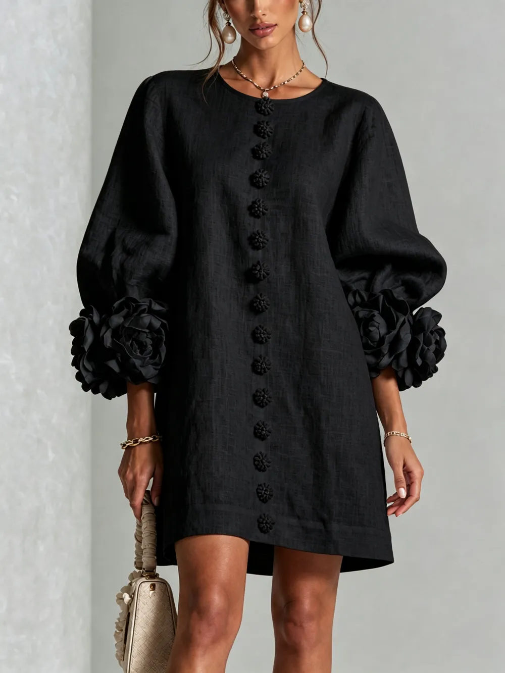 ✨New Arrivals & Special Offers-Floral Button-down Mini Dress With Striking Floral Cuffs