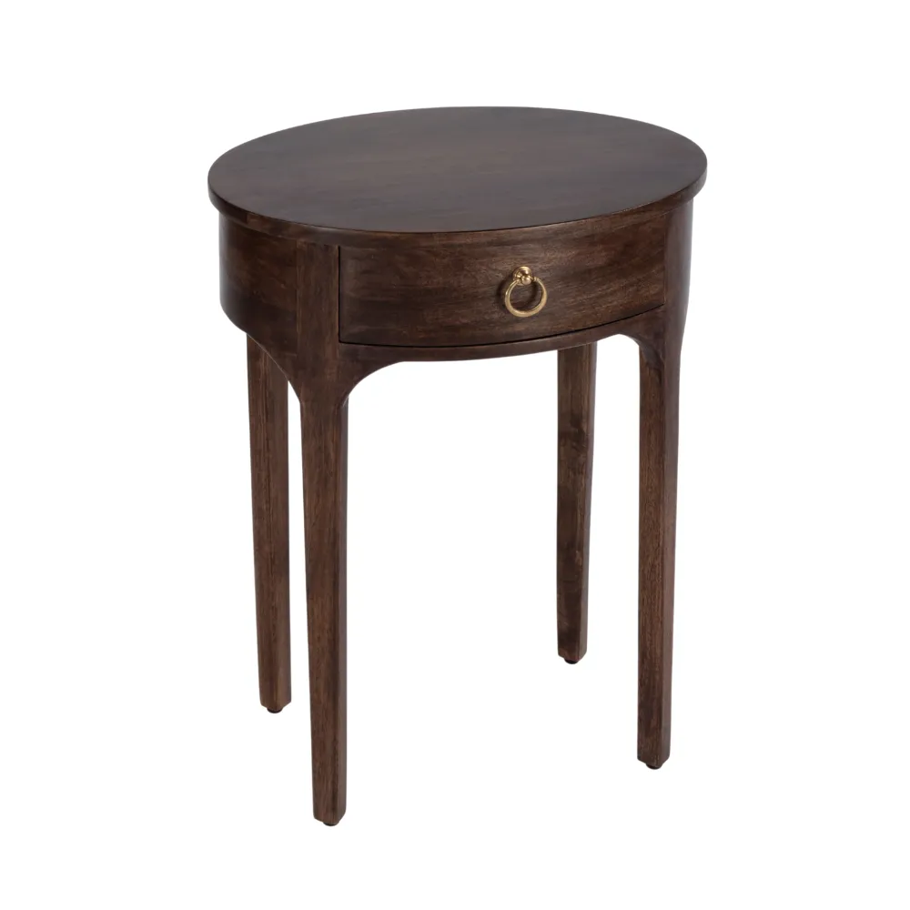 Brass Detail Wood Drawer Storage Side Table