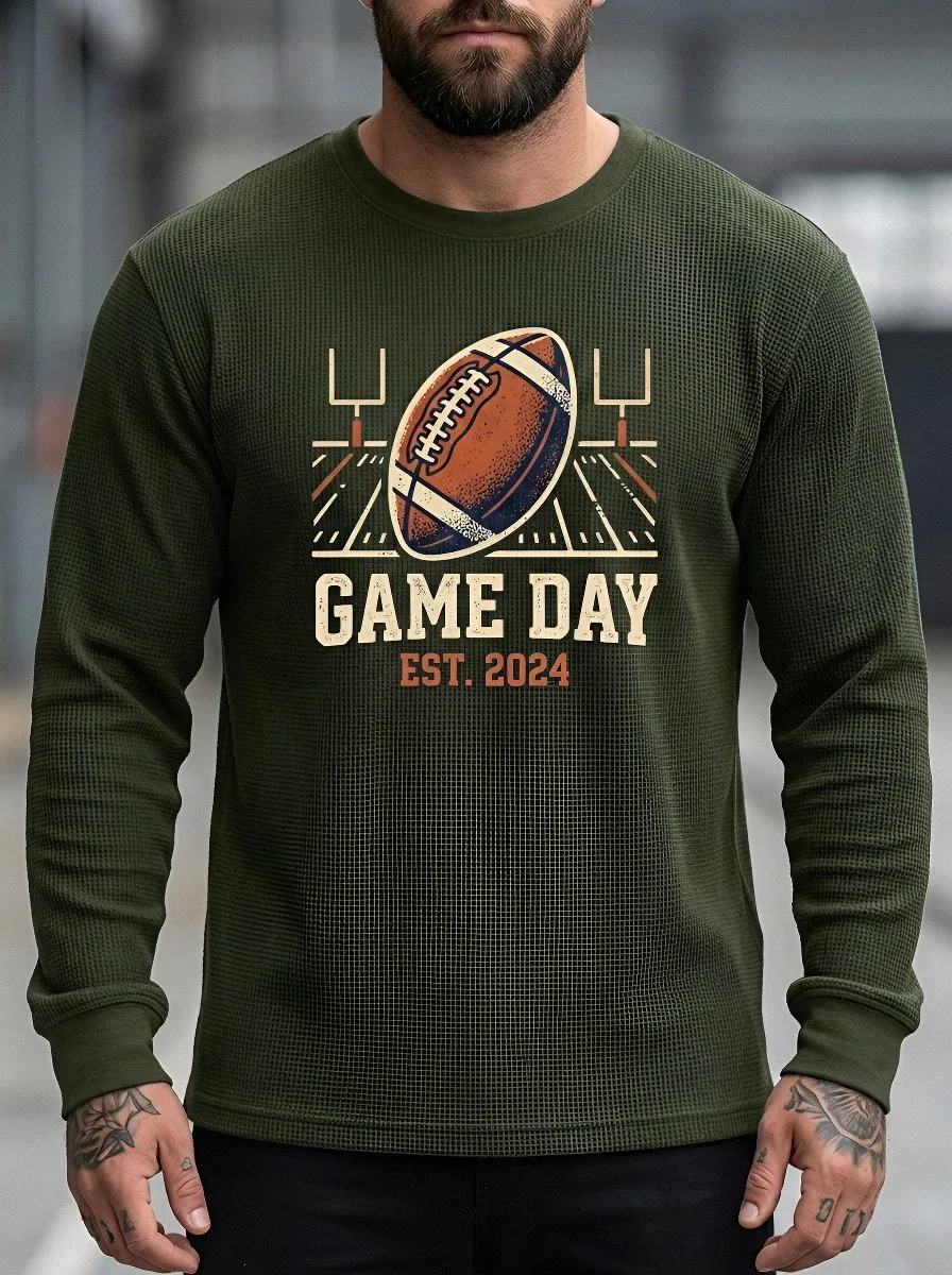 Men's American Football Game Day Field Printed Waffle T-Shirt
