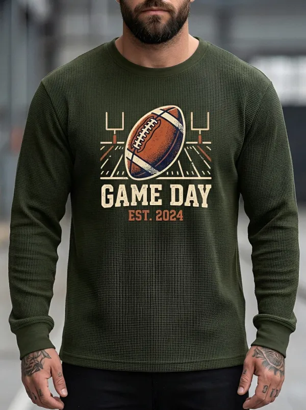 Men's American Football Game Day Field Printed Waffle T-Shirt