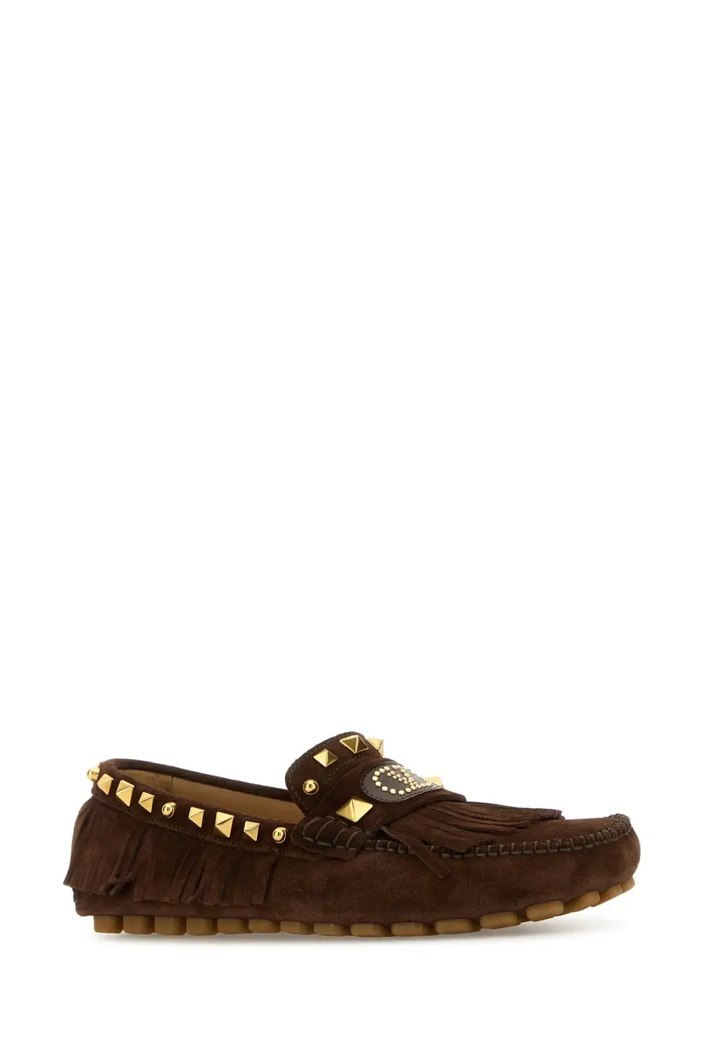 Fringed Studded Split Leather Loafers