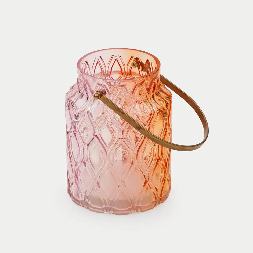 Orange Pink Ombre Textured Glass Lantern