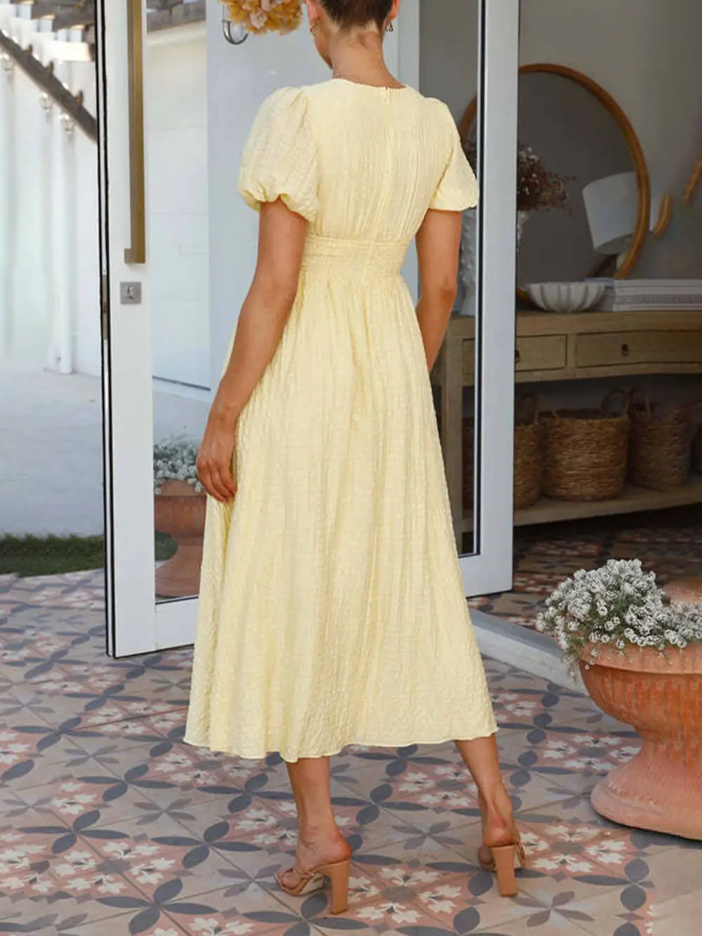 Puff Sleeve V Neck Long Oversized Midi Dress