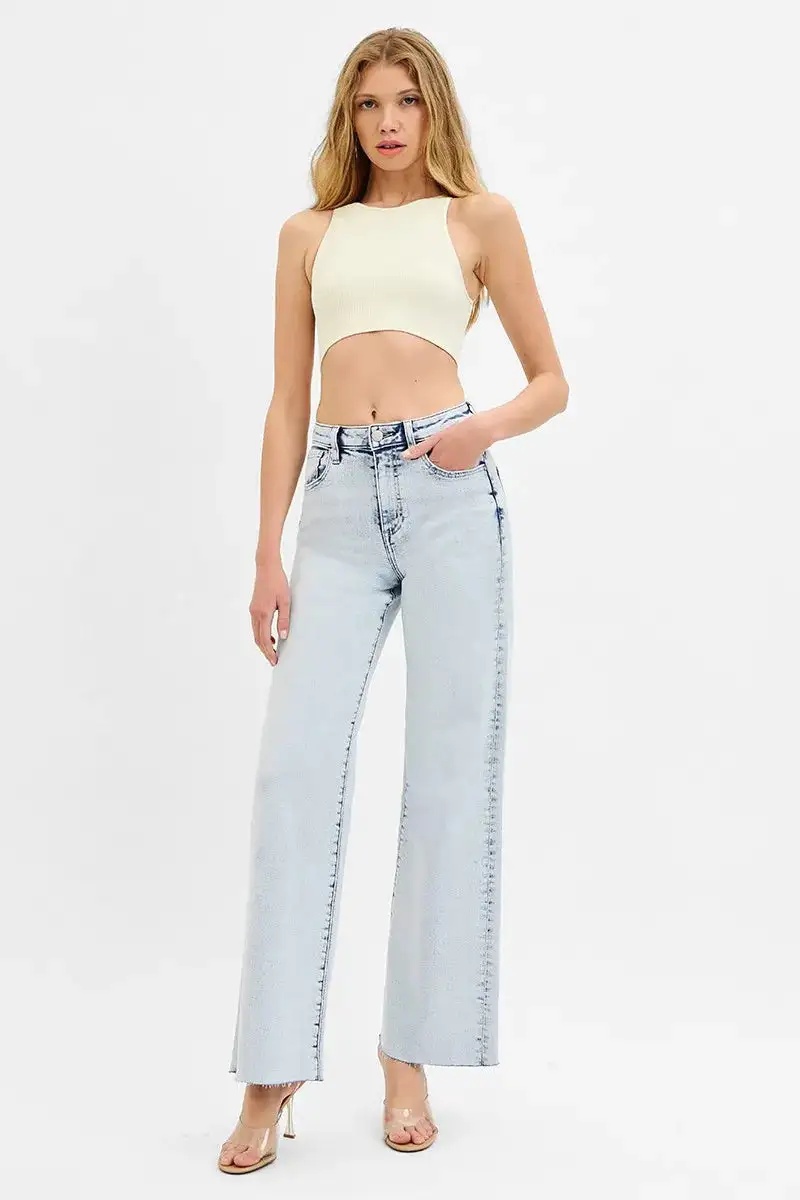 Buttoned Smooth Denim Jeans