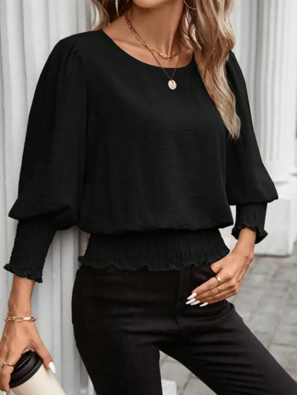 Relaxed Lantern Sleeve Blouse