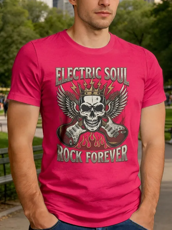Men's Rock Music Lover Winged Skull Guitar Printed T-shirt