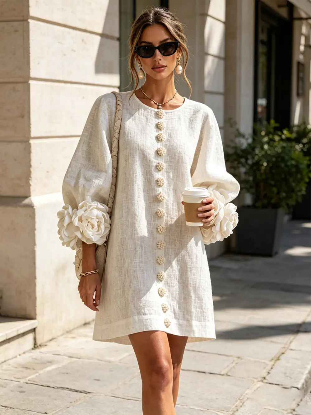 ✨New Arrivals & Special Offers-Floral Button-down Mini Dress With Striking Floral Cuffs