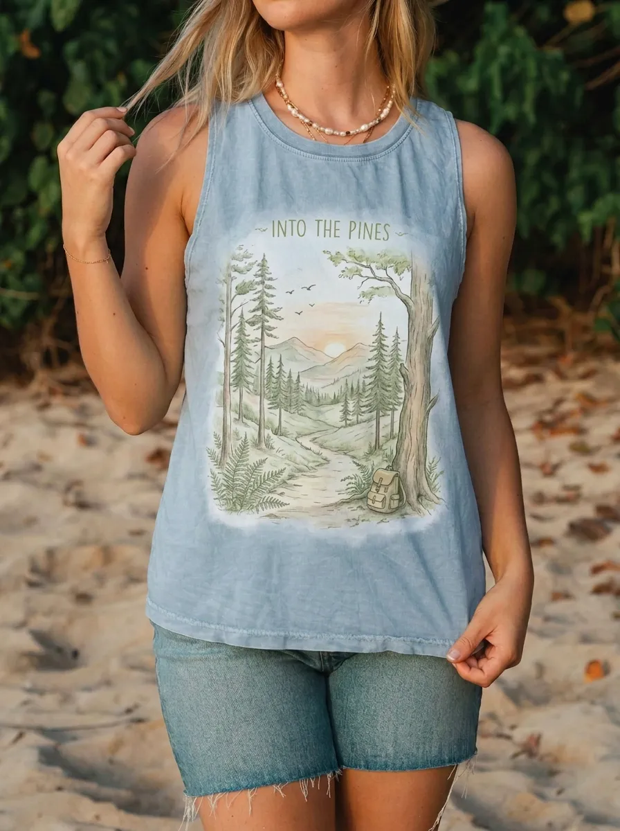Women's Nature Hiking Lover Into The Pines Mountain Forest Printed Tank Top