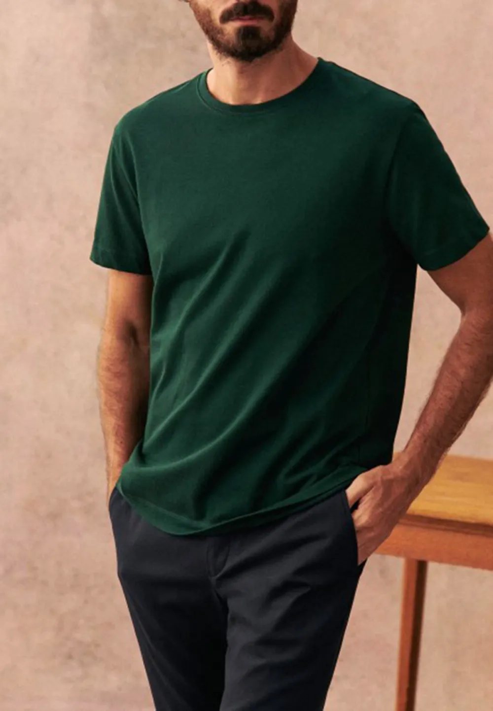 Dark Green Slim Fit Crew Neck Cotton T-Shirt